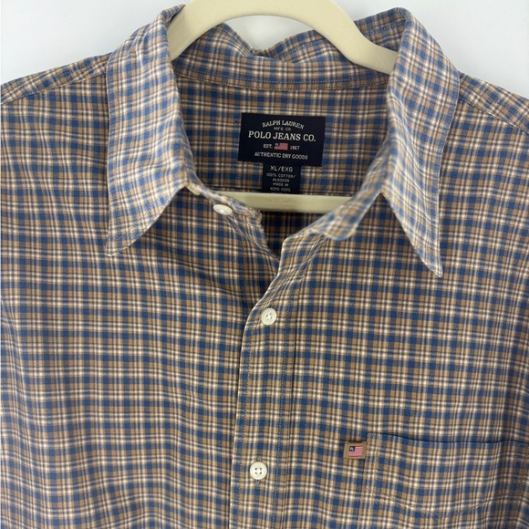 Polo Jeans Ralph Lauren Beige and Blue Checkered button down shirt - Picture 3 of 9